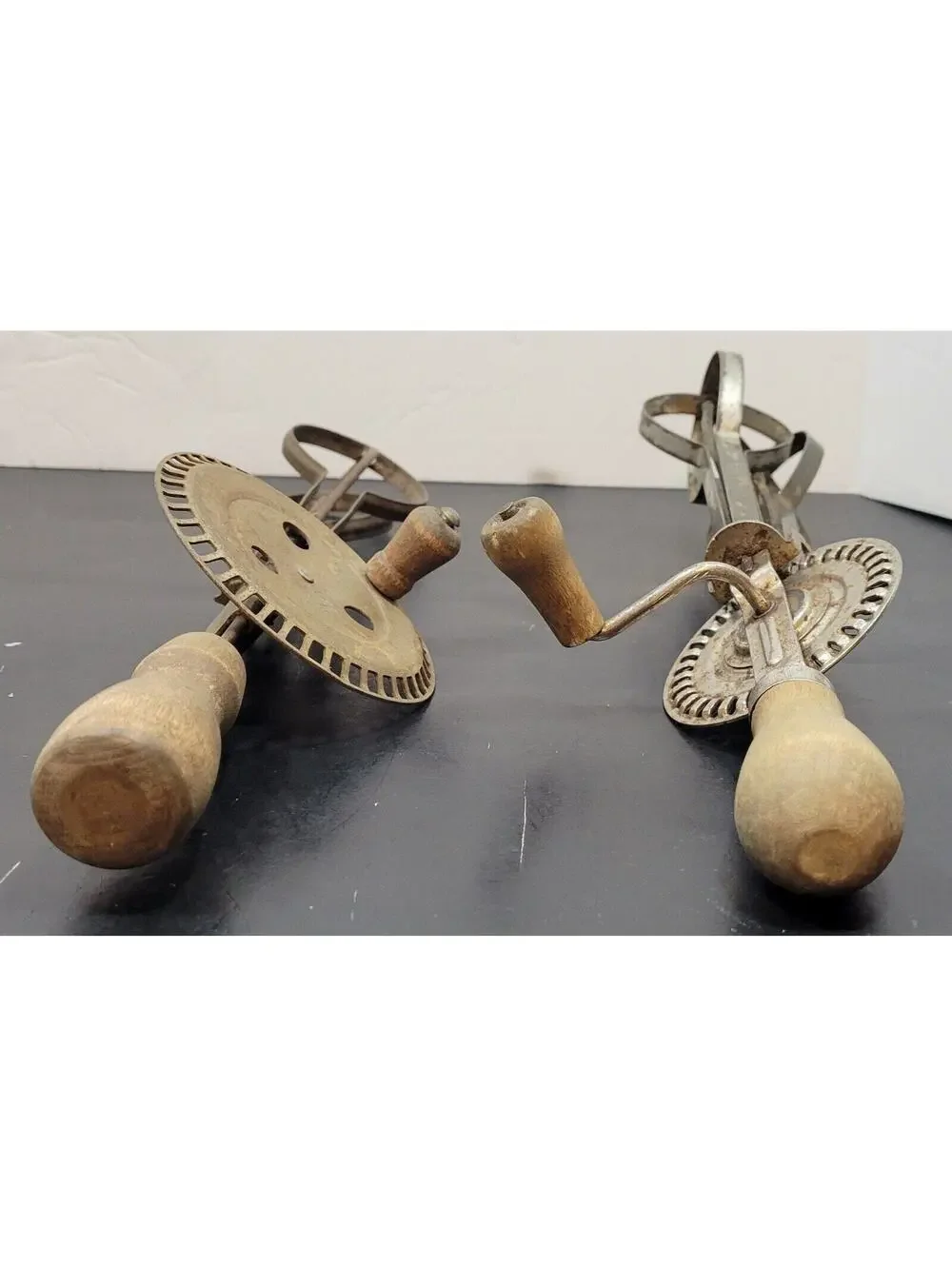 Vintage Antique Wood Handled Hand Mixer Egg Beaters Rustic - Lot of 2